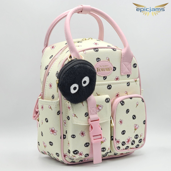 Studio Ghibli My Neighbor Totoro Soot Sprites Coin Pouch Pink Mini Backpack New - Picture 2 of 5